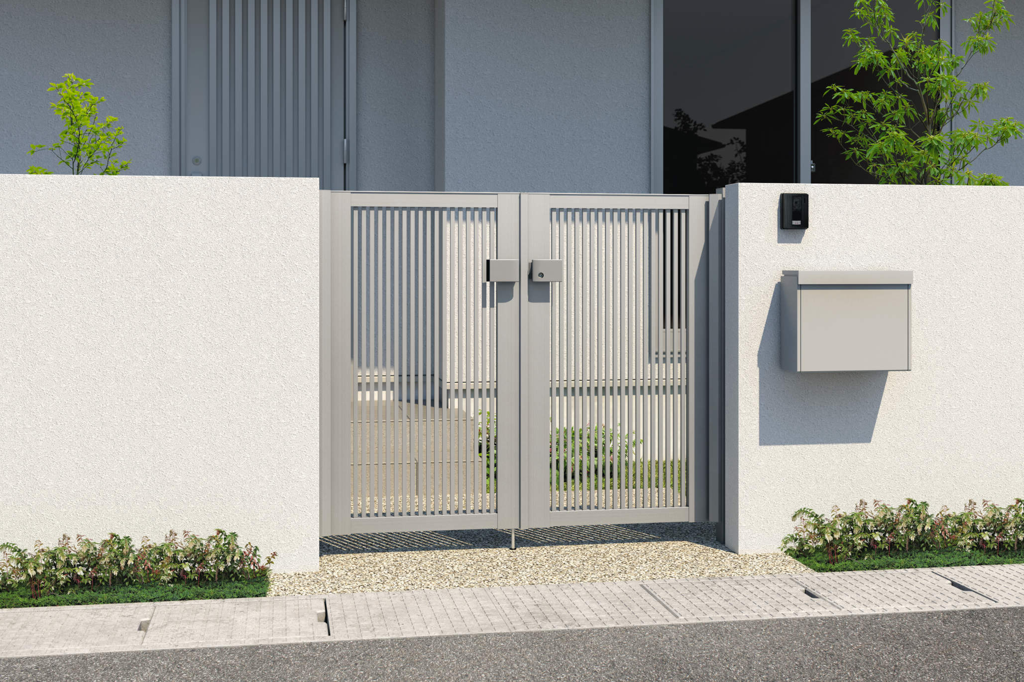 0712/すき間ガード（吊元側）/サンシルバー（SLC） 三協アルミ　門扉　モダン　おしゃれ　エクステリア　愛知・名古屋の外構専門店パートナーホームのエクステリア　製品一覧　形材門扉　レジリア T1型　|パートナーホーム