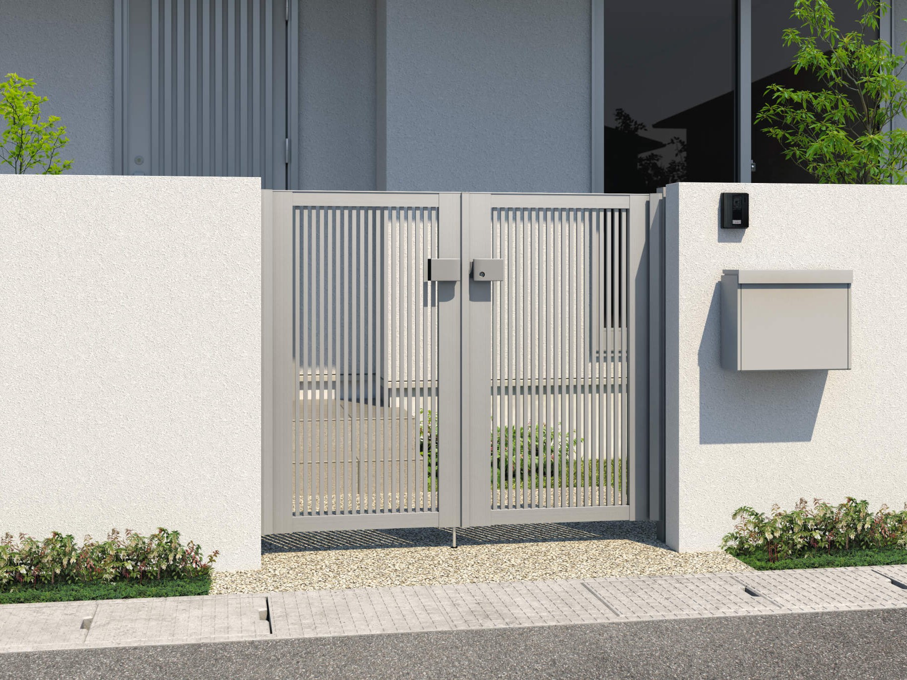 三協アルミ　レジリア　Y1型・T1型【外構エクステリア商品】|サムネイル　0712/すき間ガード（吊元側）/サンシルバー（SLC） 三協アルミ　門扉　モダン　おしゃれ　エクステリア　愛知・名古屋の外構専門店パートナーホームのエクステリア　製品一覧　形材門扉　レジリア T1型　|パートナーホーム