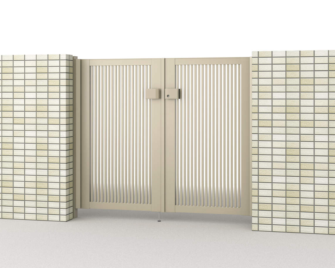 三協アルミ　門扉　モダン　おしゃれ　エクステリア　愛知・名古屋の外構専門店パートナーホームのエクステリア　製品一覧　形材門扉　レジリア T1型　0712/すき間ガード（吊元側）/アーバングレー（UC）|パートナーホーム