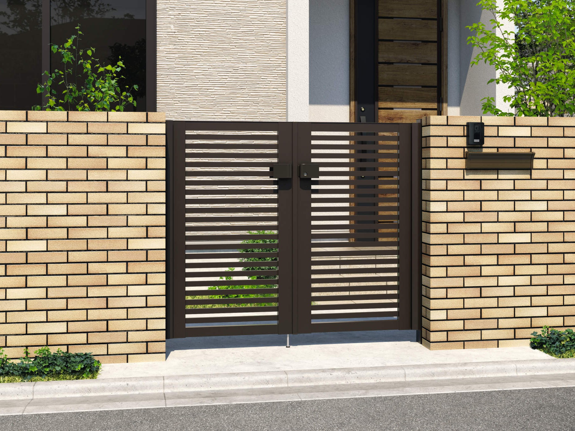 三協アルミ　レジリア　Y2型・T2型【外構エクステリア商品】|サムネイル　0712/すき間ガード（吊元側）/ダークブロンズ（BD）　三協アルミ　門扉　モダン　おしゃれ　エクステリア　愛知・名古屋の外構専門店パートナーホームのエクステリア　製品一覧　形材門扉　レジリア　Y2型（横太格子）|パートナーホーム