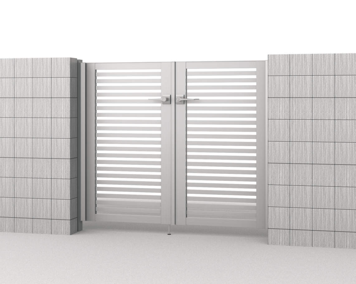 0712/すき間ガード（吊元側）/サンシルバー（SLC）　三協アルミ　門扉　モダン　おしゃれ　エクステリア　愛知・名古屋の外構専門店パートナーホームのエクステリア　製品一覧　形材門扉　レジリア　Y2型（横太格子）|パートナーホーム