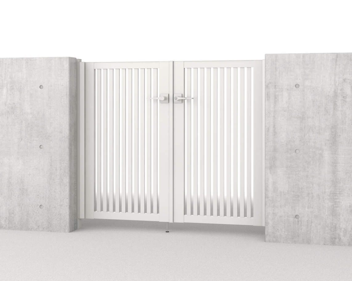 0712/すき間ガード（吊元側）/ホワイト（WH）　三協アルミ　門扉　モダン　おしゃれ　エクステリア　愛知・名古屋の外構専門店パートナーホームのエクステリア　製品一覧　形材門扉　レジリア　T2型（たて太格子）|パートナーホーム