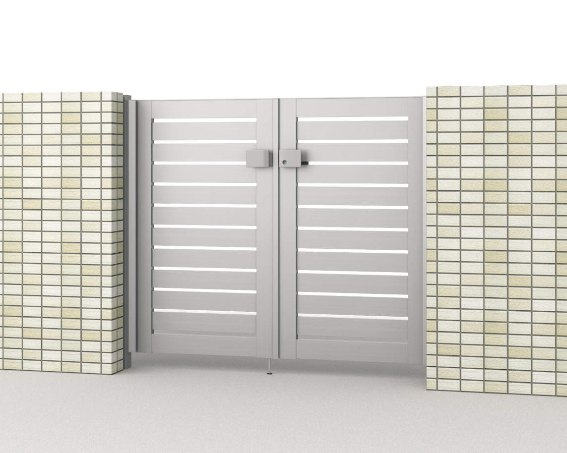 0712/すき間ガード（吊元側）/サンシルバー（SLC）　三協アルミ　門扉　モダン　おしゃれ　エクステリア　愛知・名古屋の外構専門店パートナーホームのエクステリア　製品一覧　形材門扉　レジリア　Y3型（横板格子）|パートナーホーム