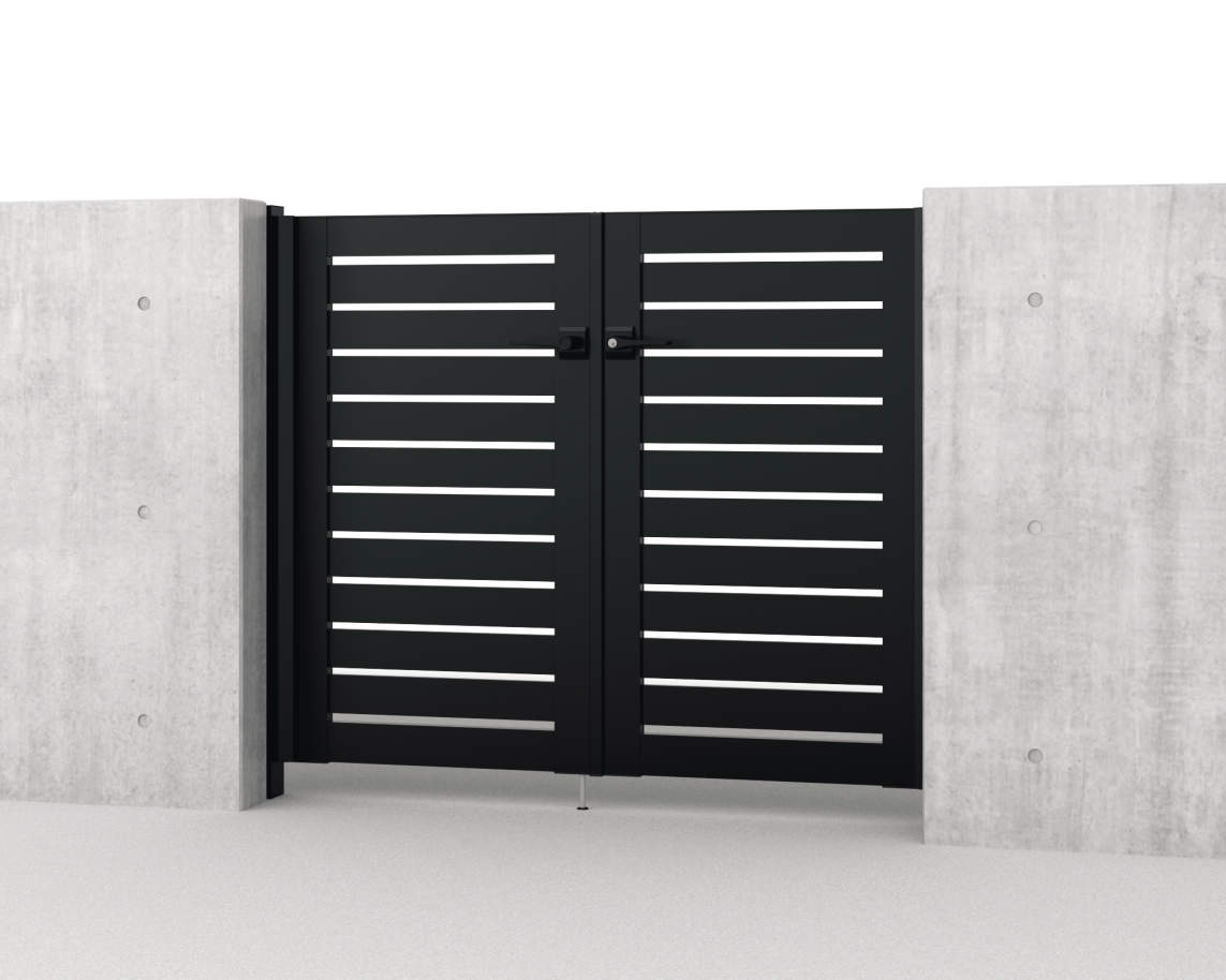 0712/すき間ガード（吊元側）/ブラック（KC）　三協アルミ　門扉　モダン　おしゃれ　エクステリア　愛知・名古屋の外構専門店パートナーホームのエクステリア　製品一覧　形材門扉　レジリア　Y3型（横板格子）|パートナーホーム