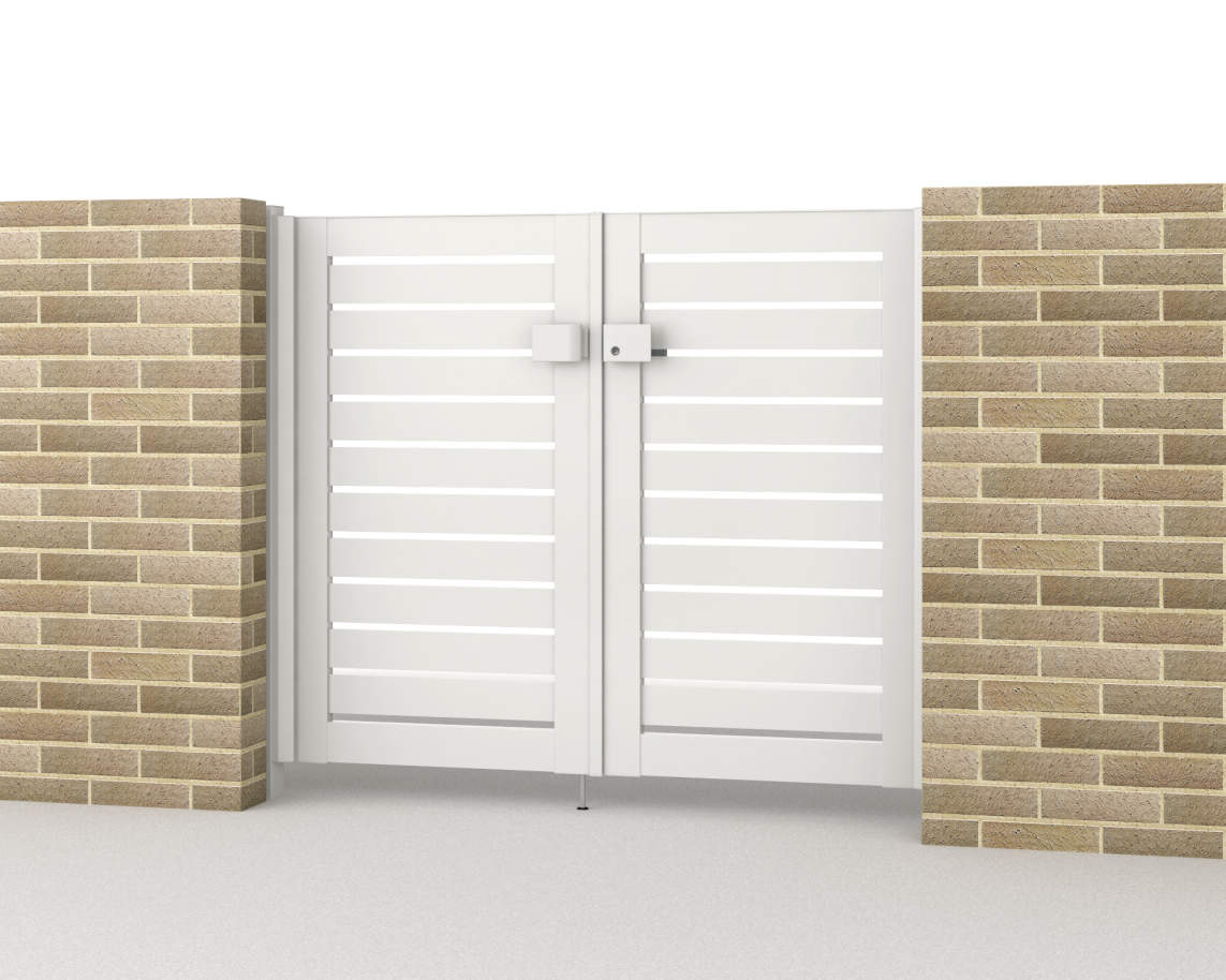 0712/すき間ガード（吊元側）/ホワイト（WH）　三協アルミ　門扉　モダン　おしゃれ　エクステリア　愛知・名古屋の外構専門店パートナーホームのエクステリア　製品一覧　形材門扉　レジリア　Y3型（横板格子）|パートナーホーム