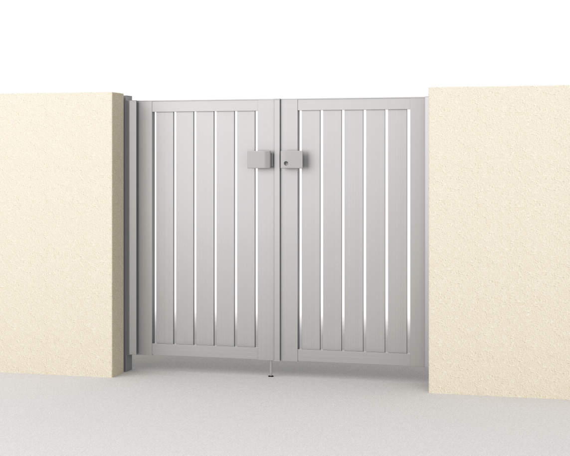 0712/すき間ガード（吊元側）/サンシルバー（SLC）　三協アルミ　門扉　モダン　おしゃれ　エクステリア　愛知・名古屋の外構専門店パートナーホームのエクステリア　製品一覧　形材門扉　レジリア　T3型（たて板格子）|パートナーホーム