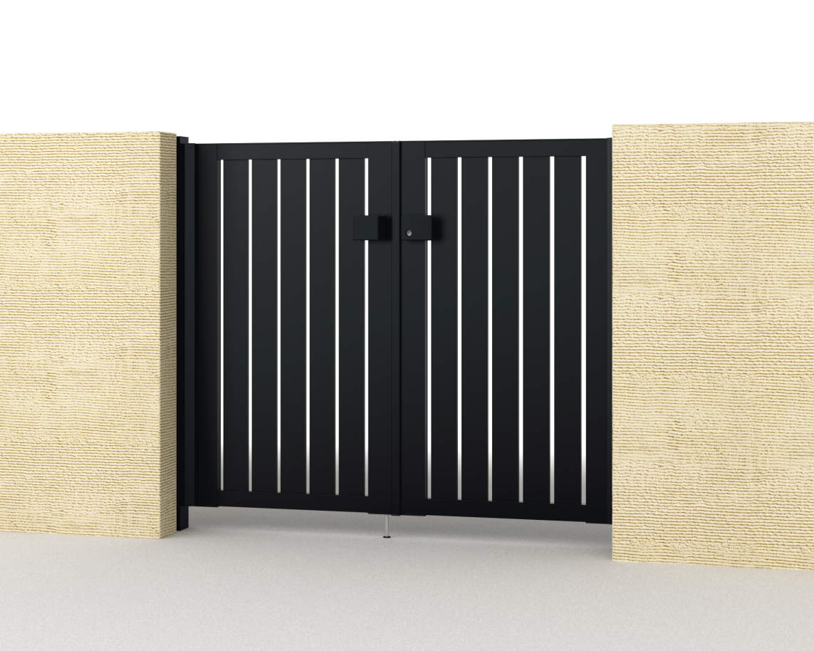 0712/すき間ガード（吊元側）/ブラック（KC）　三協アルミ　門扉　モダン　おしゃれ　エクステリア　愛知・名古屋の外構専門店パートナーホームのエクステリア　製品一覧　形材門扉　レジリア　T3型（たて板格子）|パートナーホーム