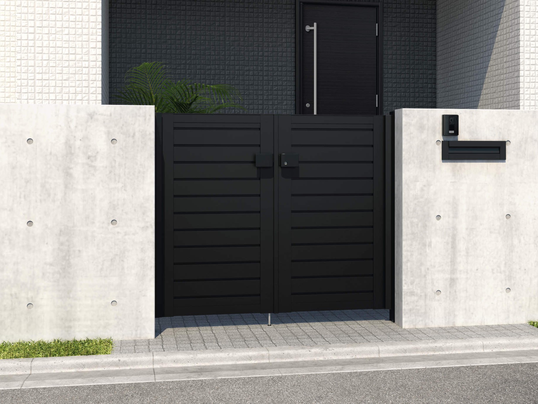 三協アルミ　レジリア　YM型・TM型【外構エクステリア商品】|サムネイル　0712/すき間ガード（吊元側）/ブラック（KC）　三協アルミ　門扉　モダン　おしゃれ　エクステリア　愛知・名古屋の外構専門店パートナーホームのエクステリア　製品一覧　形材門扉　レジリア　YM型（横目隠し）|パートナーホーム