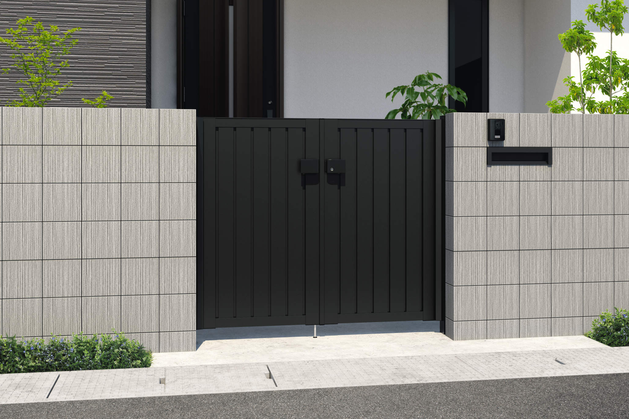 0712/すき間ガード（吊元側）/ブラック（KC）　三協アルミ　門扉　モダン　おしゃれ　エクステリア　愛知・名古屋の外構専門店パートナーホームのエクステリア　製品一覧　形材門扉　レジリア　TM型（たて目隠し）|パートナーホーム