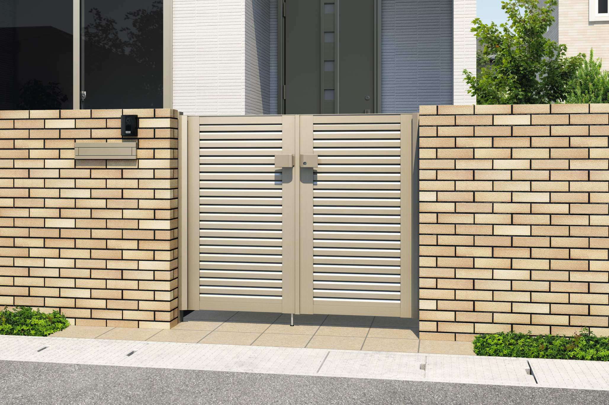 0712/すき間ガード（吊元側）/アーバングレー（UC）　三協アルミ　門扉　モダン　おしゃれ　エクステリア　愛知・名古屋の外構専門店パートナーホームのエクステリア　製品一覧　形材門扉　レジリア　YL型（横ルーバー）|パートナーホーム