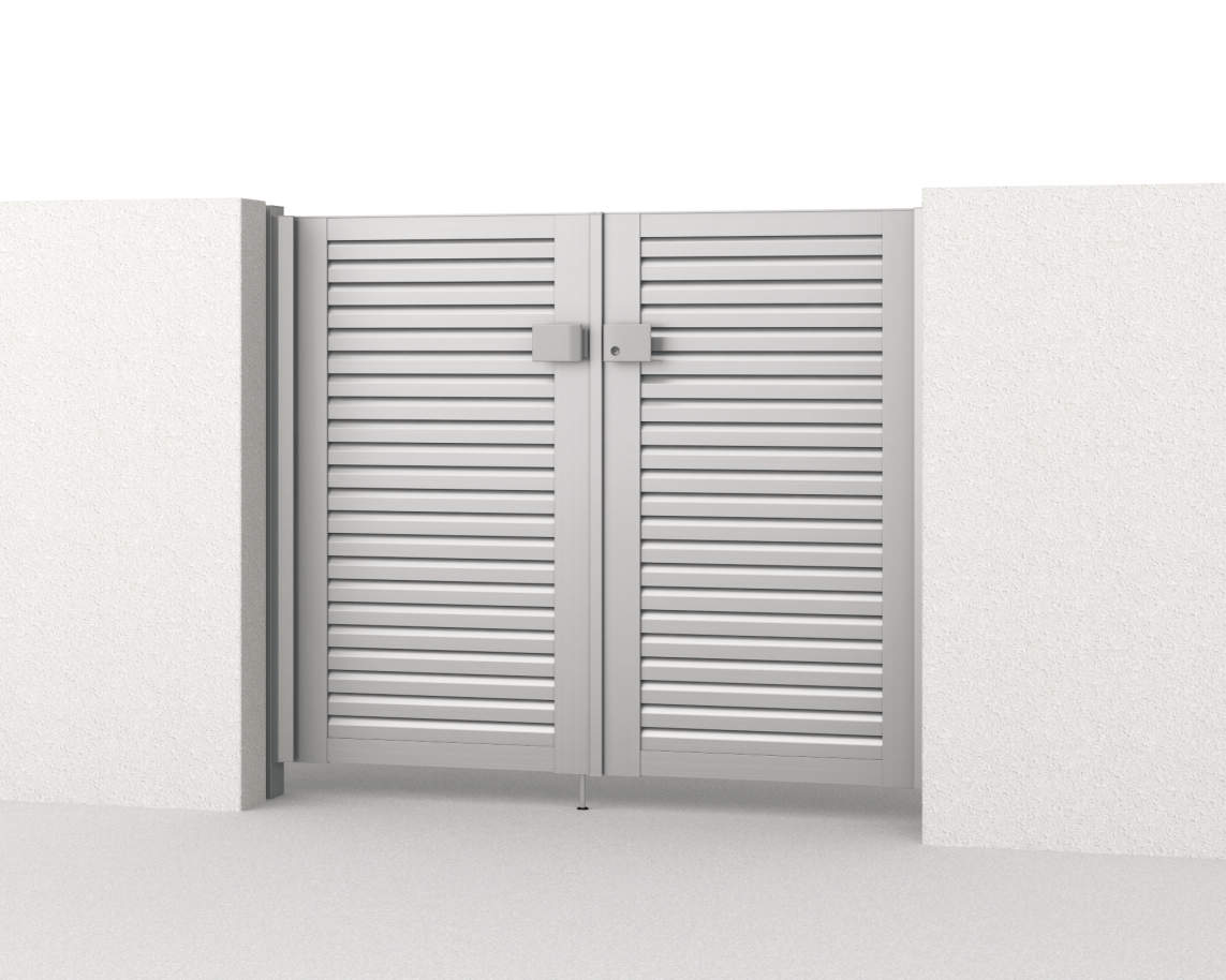 0712/すき間ガード（吊元側）/サンシルバー（SLC）　三協アルミ　門扉　モダン　おしゃれ　エクステリア　愛知・名古屋の外構専門店パートナーホームのエクステリア　製品一覧　形材門扉　レジリア　YL型（横ルーバー）|パートナーホーム