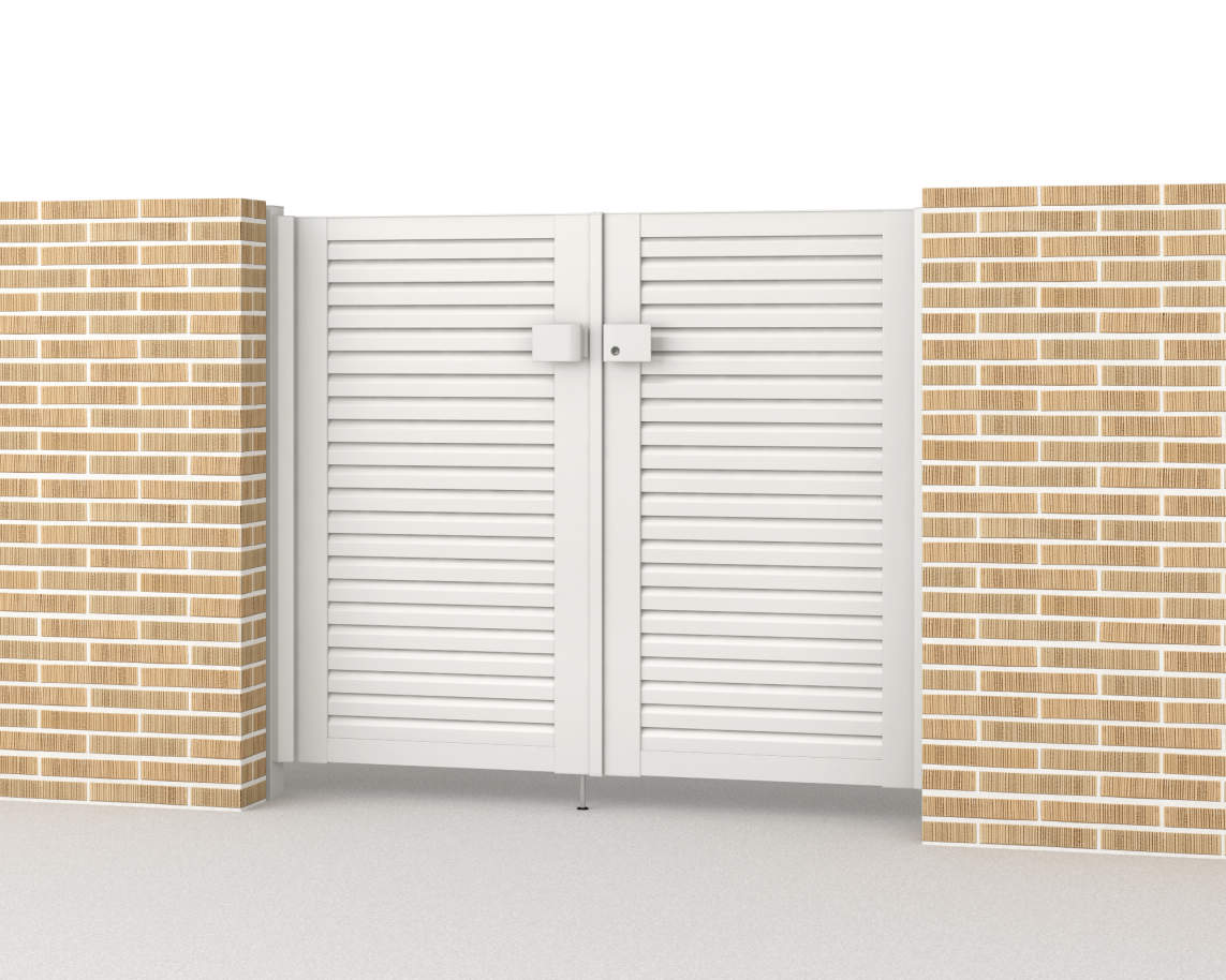 0712/すき間ガード（吊元側）/ホワイト（WH）　三協アルミ　門扉　モダン　おしゃれ　エクステリア　愛知・名古屋の外構専門店パートナーホームのエクステリア　製品一覧　形材門扉　レジリア　YL型（横ルーバー）|パートナーホーム