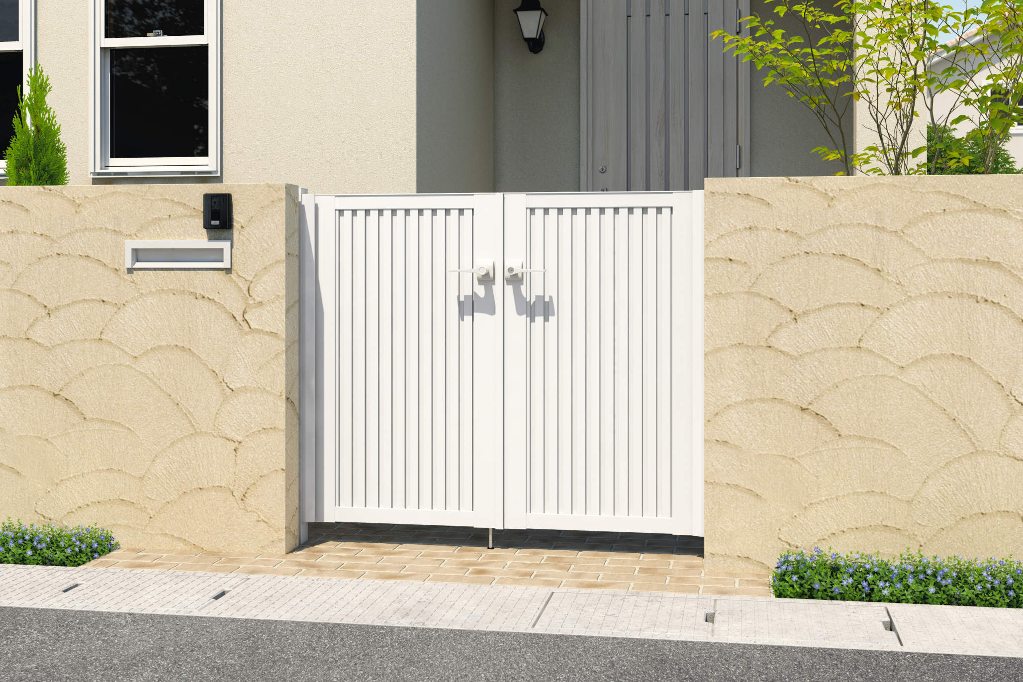 0712/すき間ガード（吊元側）/ホワイト（WH）　三協アルミ　門扉　モダン　おしゃれ　エクステリア　愛知・名古屋の外構専門店パートナーホームのエクステリア　製品一覧　形材門扉　レジリア　TL型（たてルーバー）|パートナーホーム