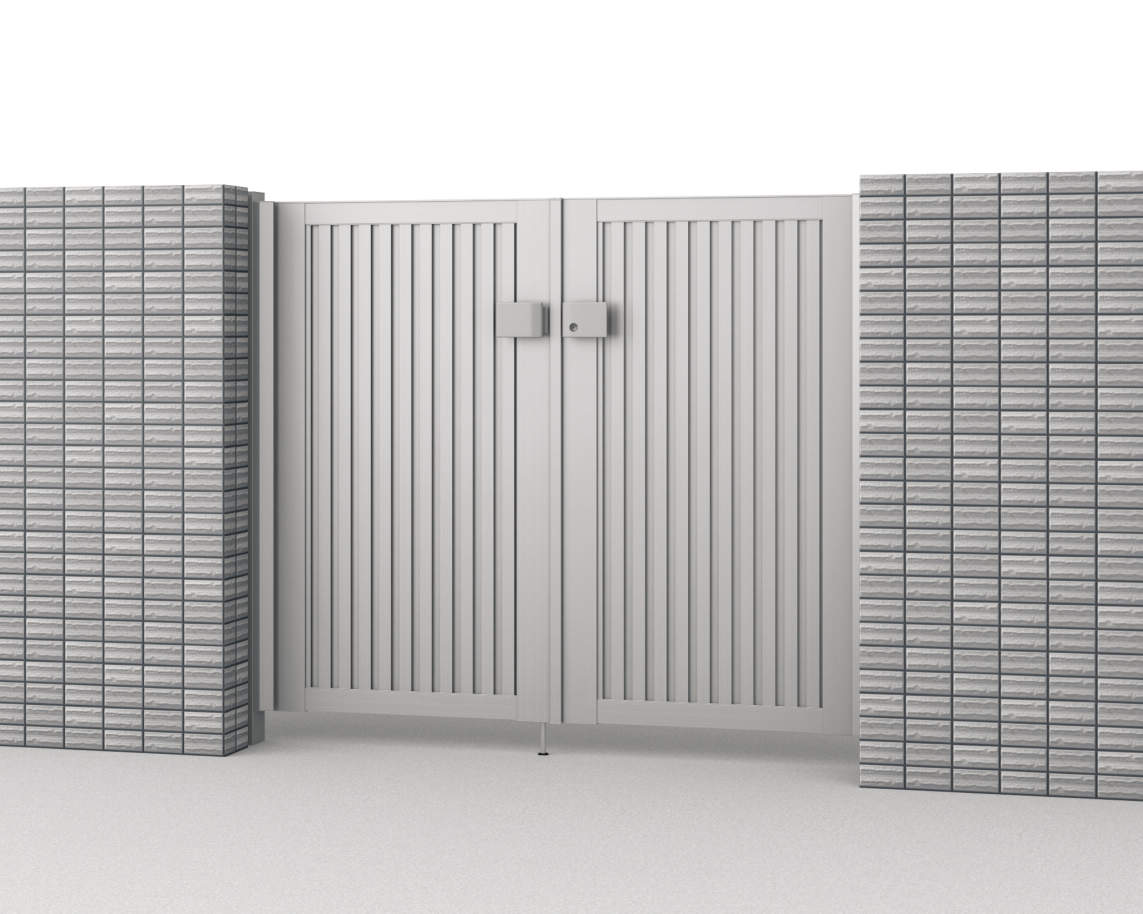 0712/すき間ガード（吊元側）/サンシルバー（SLC）　三協アルミ　門扉　モダン　おしゃれ　エクステリア　愛知・名古屋の外構専門店パートナーホームのエクステリア　製品一覧　形材門扉　レジリア　TL型（たてルーバー）|パートナーホーム