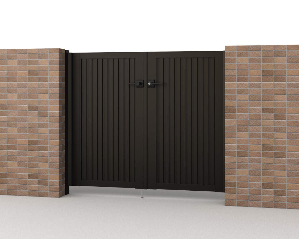 0712/すき間ガード（吊元側）/ダークブロンズ（BD）　三協アルミ　門扉　モダン　おしゃれ　エクステリア　愛知・名古屋の外構専門店パートナーホームのエクステリア　製品一覧　形材門扉　レジリア　TL型（たてルーバー）|パートナーホーム