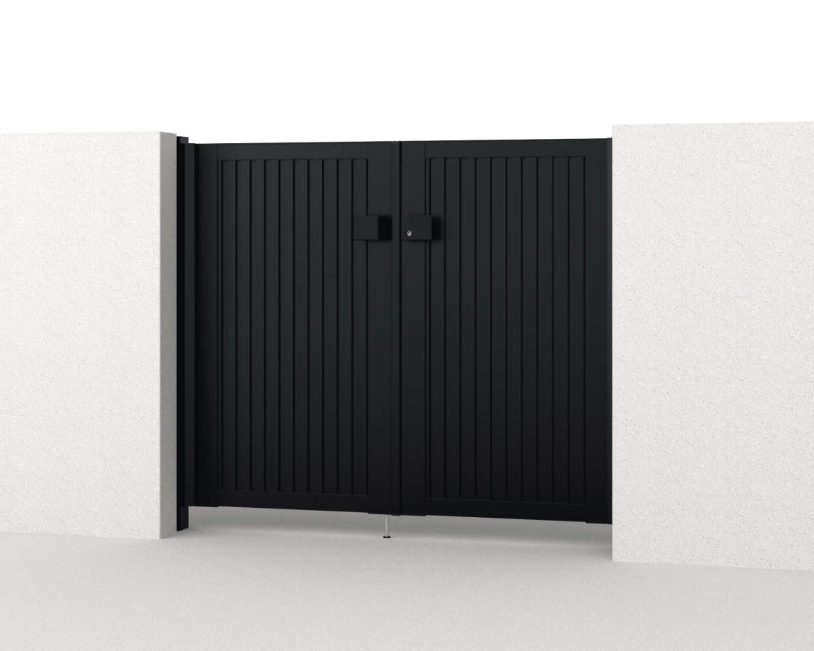 0712/すき間ガード（吊元側）/ブラック（KC）　三協アルミ　門扉　モダン　おしゃれ　エクステリア　愛知・名古屋の外構専門店パートナーホームのエクステリア　製品一覧　形材門扉　レジリア　TL型（たてルーバー）|パートナーホーム