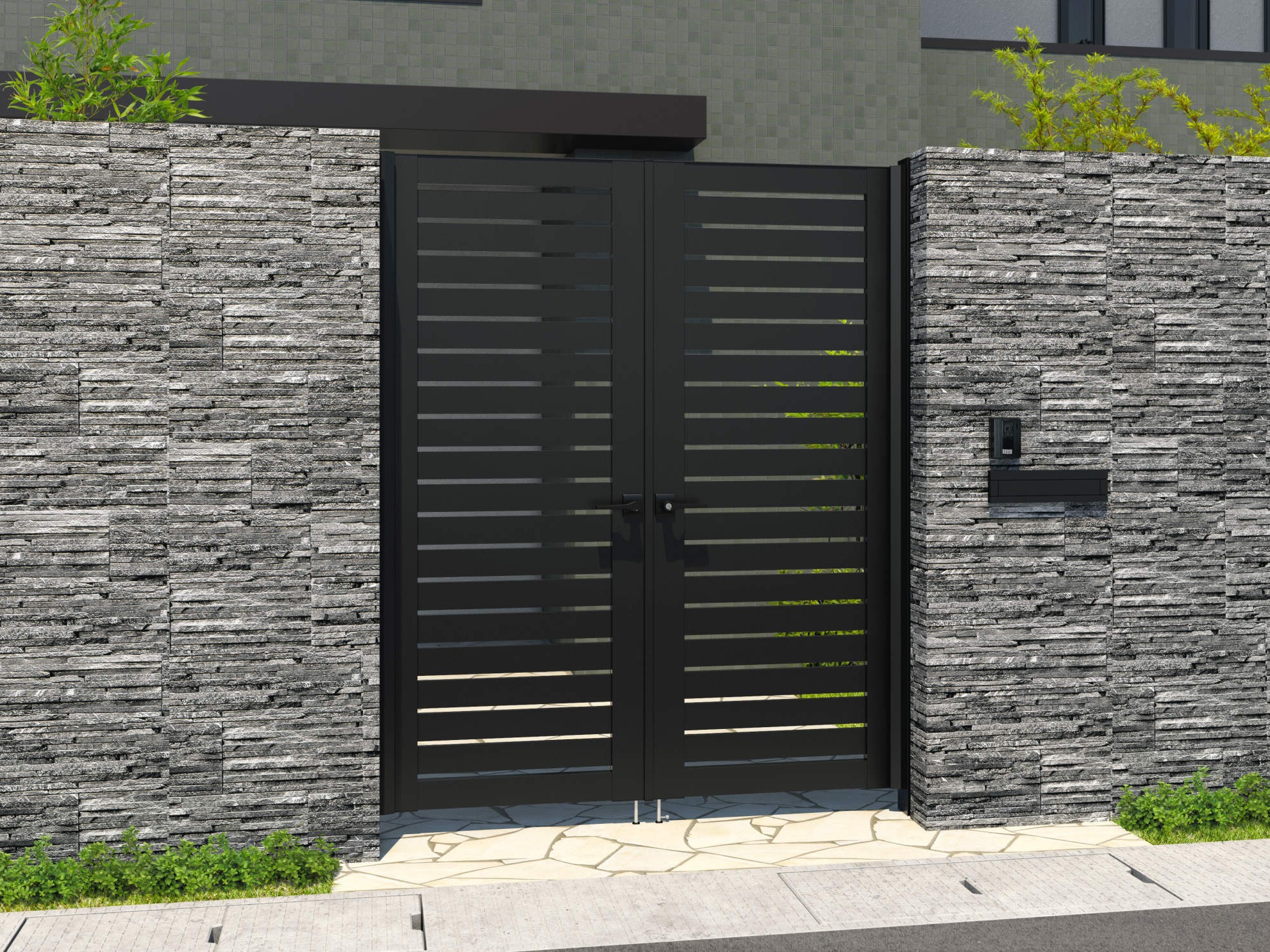 三協アルミ　レジリアハイタイプ　Y3型・T3型【外構エクステリア商品】|0820/すき間ガード（吊元側）/ブラック（KC）　三協アルミ　門扉　モダン　おしゃれ　エクステリア　愛知・名古屋の外構専門店パートナーホームのエクステリア　製品一覧　形材門扉　レジリアハイタイプ　Y3H型|パートナーホーム