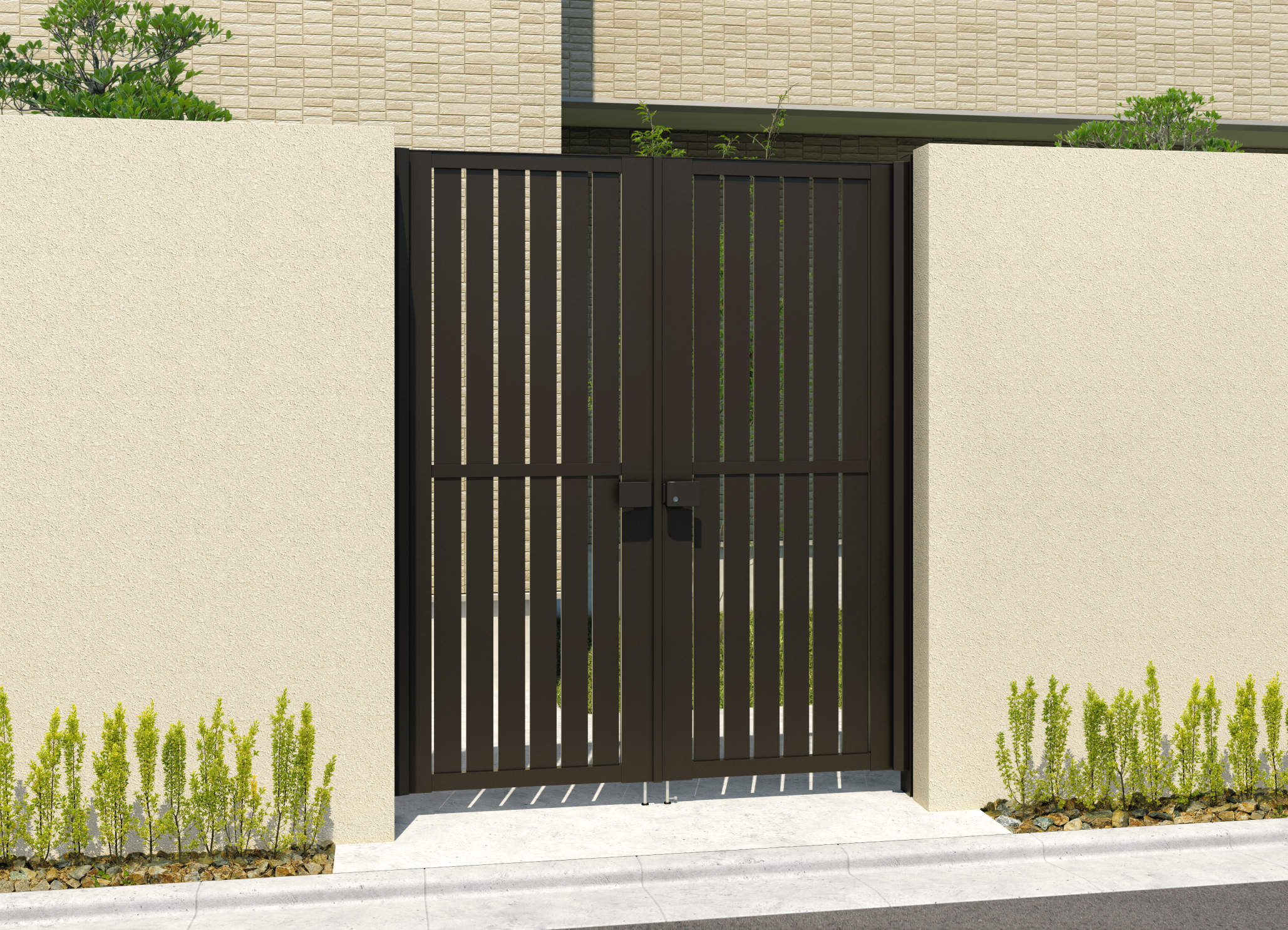 0820/すき間ガード（吊元側）/ダークブロンズ（BD）　三協アルミ　門扉　モダン　おしゃれ　エクステリア　愛知・名古屋の外構専門店パートナーホームのエクステリア　製品一覧　形材門扉　レジリアハイタイプ　T3H型|パートナーホーム