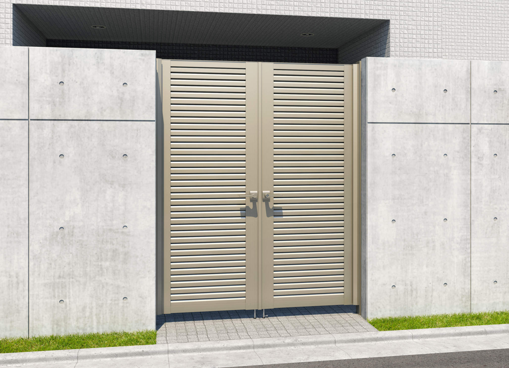 0820/すき間ガード（吊元側）/アーバングレー（UC）　三協アルミ　門扉　モダン　おしゃれ　エクステリア　愛知・名古屋の外構専門店パートナーホームのエクステリア　製品一覧　形材門扉　レジリアハイタイプ　YLH型|パートナーホーム