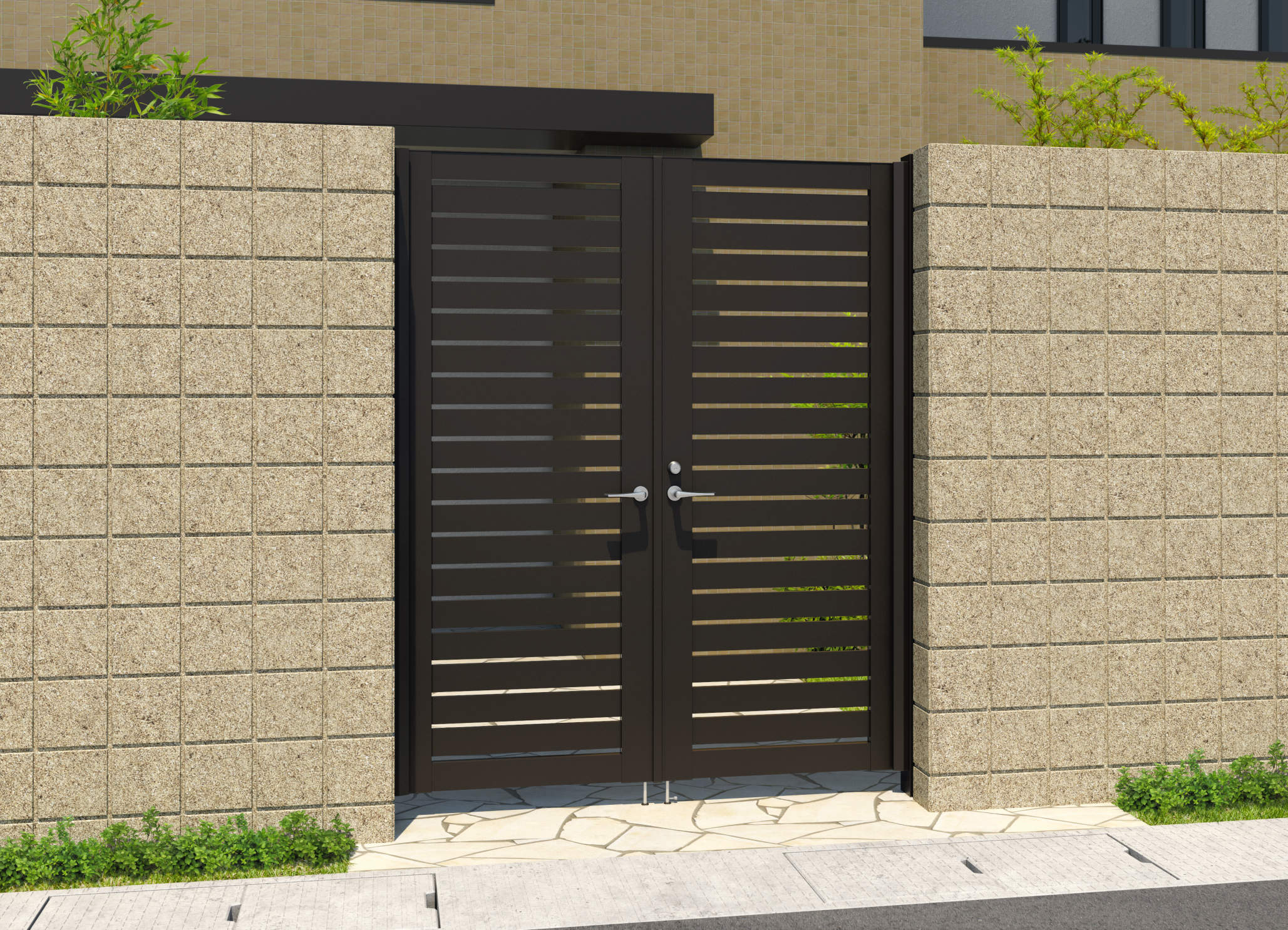 Y3HM型　0820/すき間ガード（吊元側）/ダークブロンズ（BD）　三協アルミ　門扉　モダン　おしゃれ　エクステリア　愛知・名古屋の外構専門店パートナーホームのエクステリア　製品一覧　形材門扉　レジリアハイタイプ　|パートナーホーム