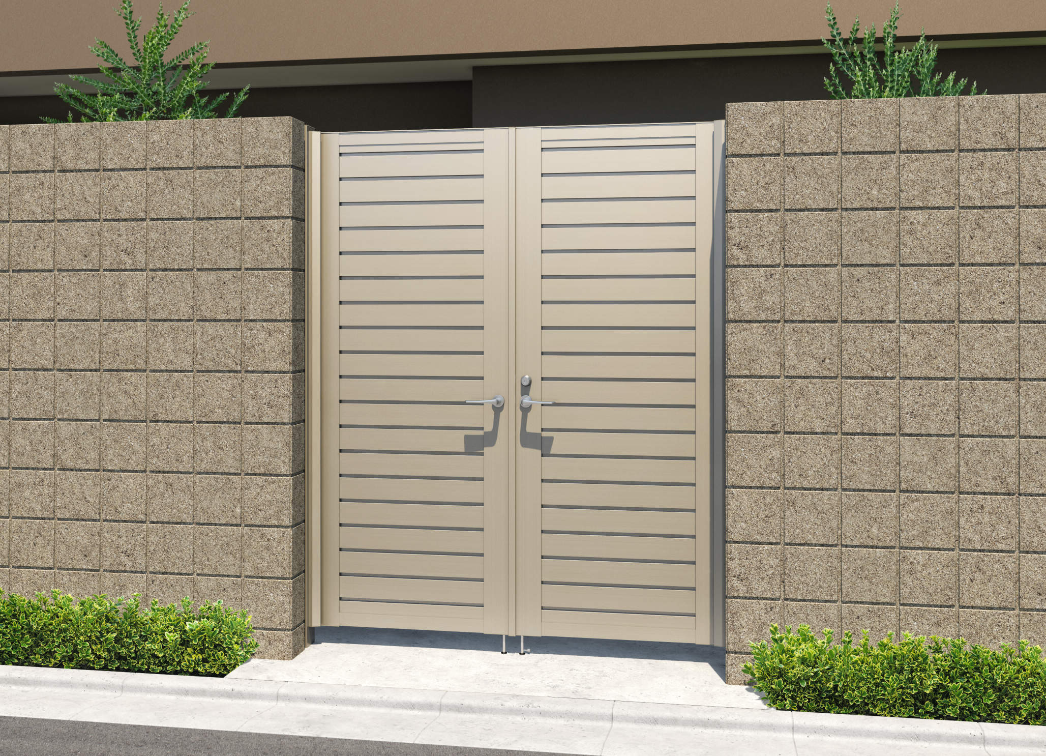 YMHM型　0820/すき間ガード（吊元側）/アーバングレー（UC）　三協アルミ　門扉　モダン　おしゃれ　エクステリア　愛知・名古屋の外構専門店パートナーホームのエクステリア　製品一覧　形材門扉　レジリアハイタイプ　|パートナーホーム