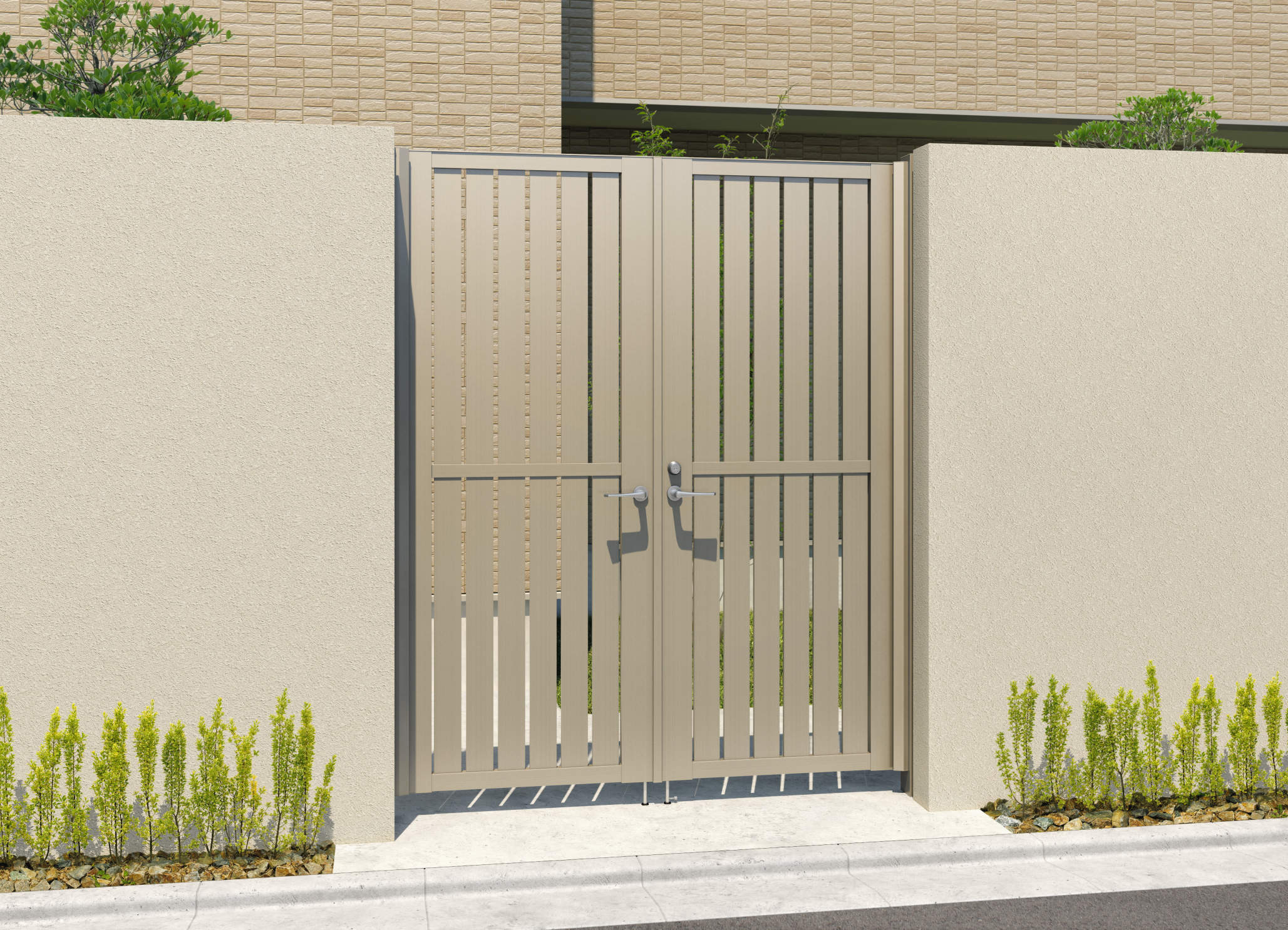 T3HM型　0818/すき間ガード（吊元側）/アーバングレー（UC）　三協アルミ　門扉　モダン　おしゃれ　エクステリア　愛知・名古屋の外構専門店パートナーホームのエクステリア　製品一覧　形材門扉　レジリアハイタイプ　|パートナーホーム