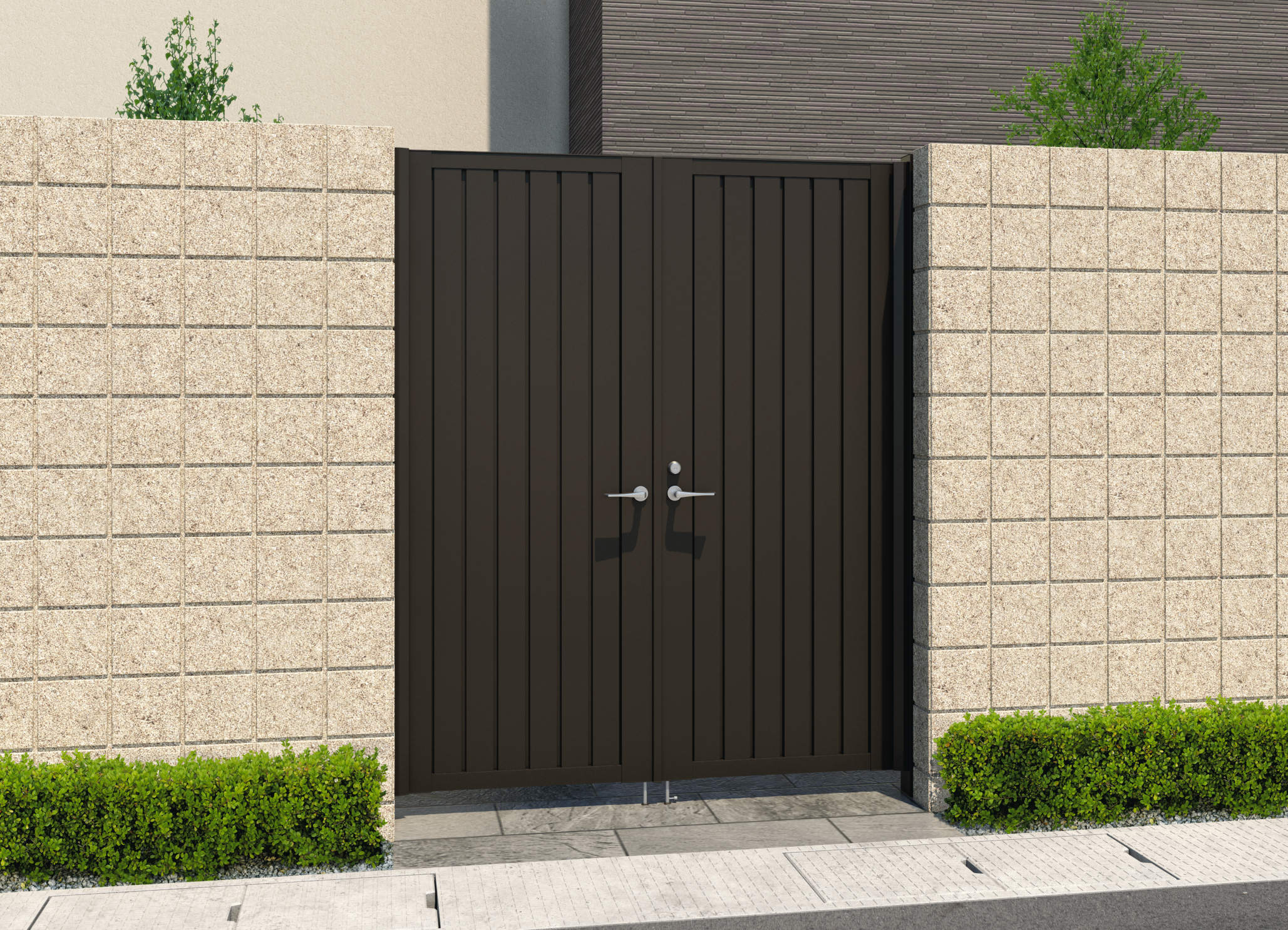 TMHM型　0820/すき間ガード（吊元側）/ダークブロンズ（BD）　三協アルミ　門扉　モダン　おしゃれ　エクステリア　愛知・名古屋の外構専門店パートナーホームのエクステリア　製品一覧　形材門扉　レジリアハイタイプ　|パートナーホーム