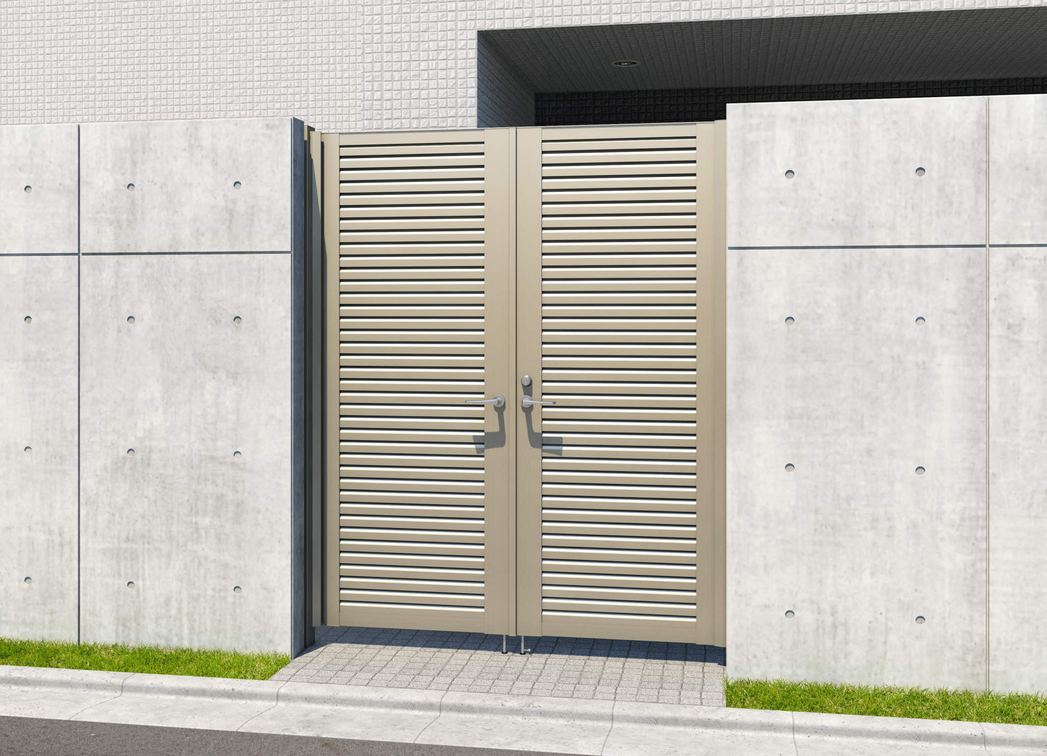 YLHM型　0820/すき間ガード（吊元側）/アーバングレー（UC）　三協アルミ　門扉　モダン　おしゃれ　エクステリア　愛知・名古屋の外構専門店パートナーホームのエクステリア　製品一覧　形材門扉　レジリアハイタイプ　|パートナーホーム