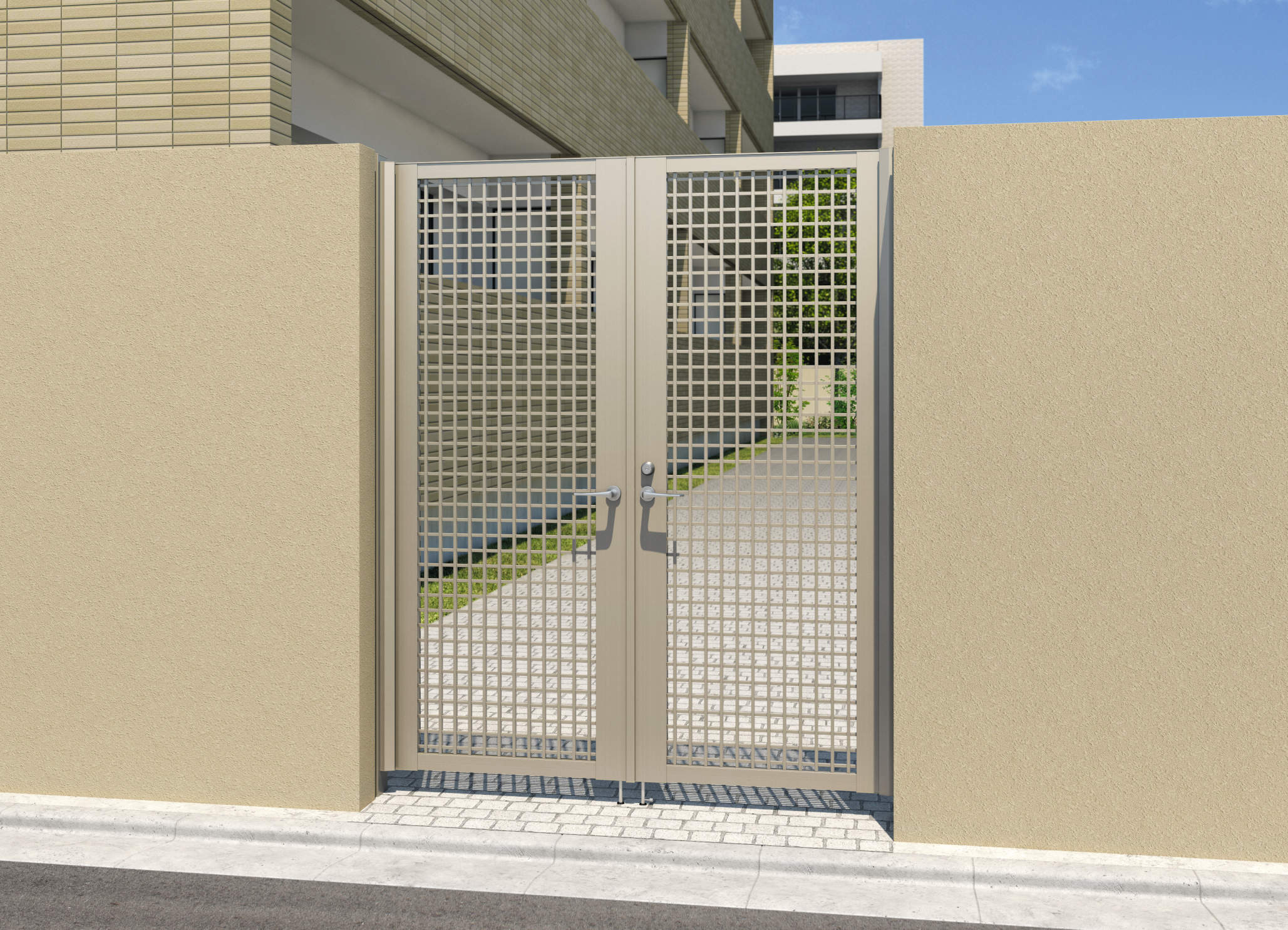 TYHM型　0820/すき間ガード（吊元側）/アーバングレー（UC）　三協アルミ　門扉　モダン　おしゃれ　エクステリア　愛知・名古屋の外構専門店パートナーホームのエクステリア　製品一覧　形材門扉　レジリアハイタイプ　|パートナーホーム