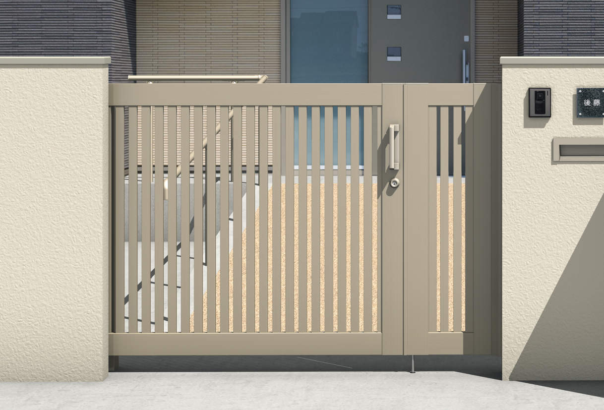 SRN-4　アーバングレー（UC）　三協アルミ　門まわり　モダン　おしゃれ　エクステリア　愛知・名古屋の外構専門店パートナーホームのエクステリア　製品一覧　スライド門扉　レナード　|パートナーホーム