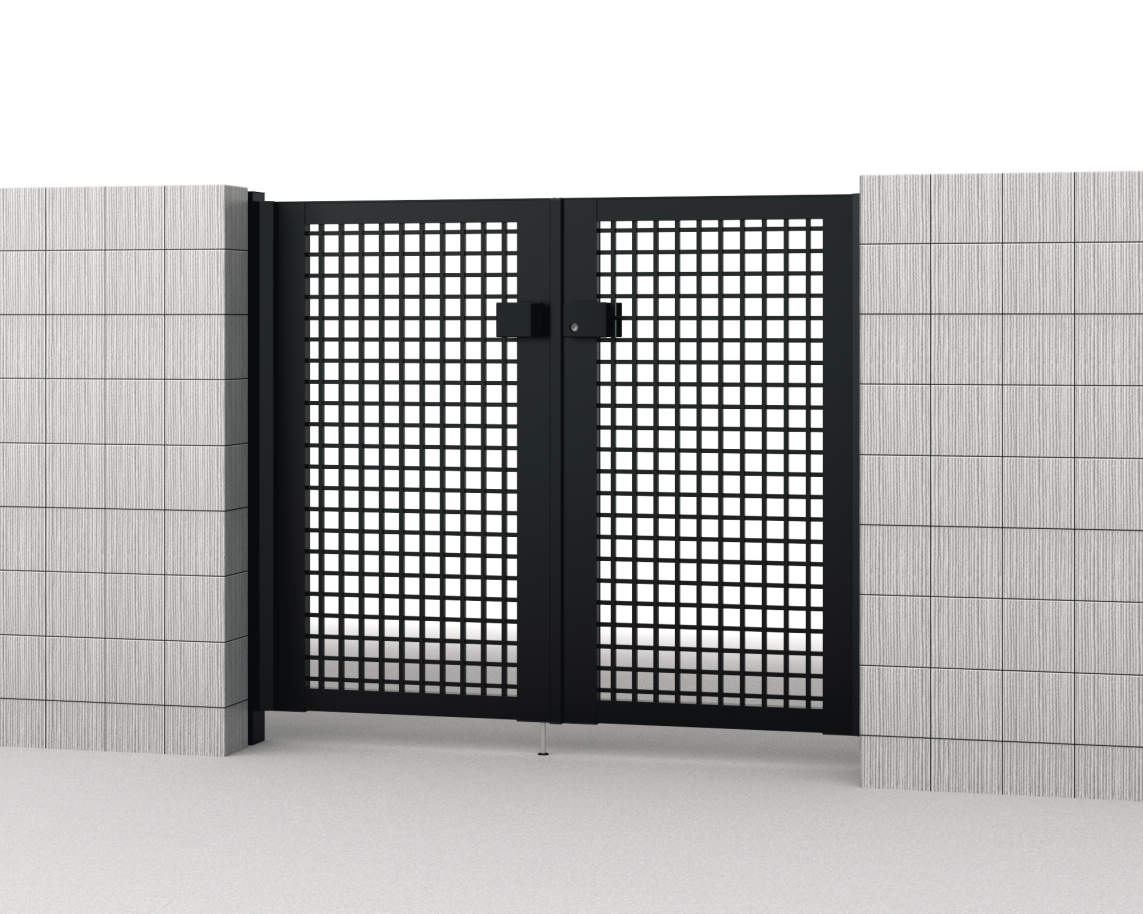 0712/すき間ガード（吊元側）/ブラック（KC）　三協アルミ　門扉　モダン　おしゃれ　エクステリア　愛知・名古屋の外構専門店パートナーホームのエクステリア　製品一覧　形材門扉　レジリア　TY型（マス格子）|パートナーホーム