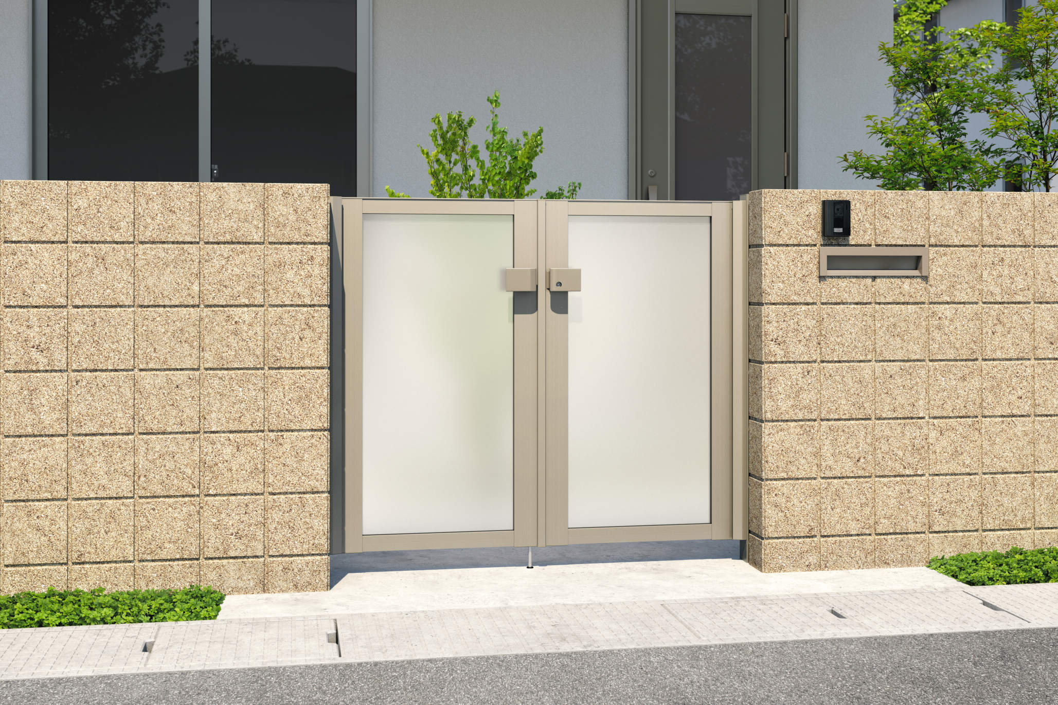 0712/すき間ガード（吊元側）/アーバングレー（UC）　三協アルミ　門扉　モダン　おしゃれ　エクステリア　愛知・名古屋の外構専門店パートナーホームのエクステリア　製品一覧　形材門扉　レジリア　SP型（採光パネル）|パートナーホーム