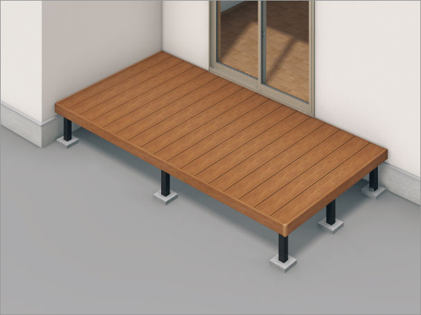 片袖壁納まり　三協アルミ　庭まわり　デッキ　ガーデンフロア　濡縁　モダン　おしゃれ　エクステリア　愛知・名古屋の外構専門店パートナーホームのエクステリア　製品一覧　人工木デッキ　ヴィラウッド　|パートナーホーム