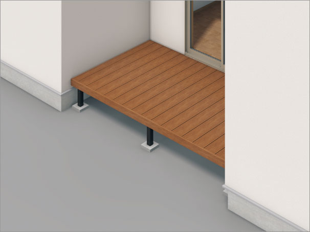 両袖壁納まり　三協アルミ　庭まわり　デッキ　ガーデンフロア　濡縁　モダン　おしゃれ　エクステリア　愛知・名古屋の外構専門店パートナーホームのエクステリア　製品一覧　人工木デッキ　ヴィラウッド　|パートナーホーム