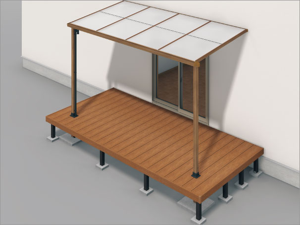 テラス柱納まり　三協アルミ　庭まわり　デッキ　ガーデンフロア　濡縁　モダン　おしゃれ　エクステリア　愛知・名古屋の外構専門店パートナーホームのエクステリア　製品一覧　人工木デッキ　ヴィラウッド　|パートナーホーム