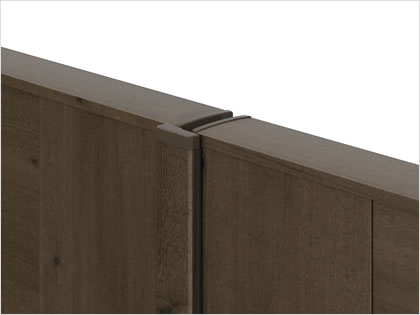 三協アルミ　門扉　モダン　おしゃれ　エクステリア　愛知・名古屋の外構専門店パートナーホームのエクステリア　製品一覧　形材門扉　フレイナハイタイプ　錠側すき間ガード 門扉のすき間を隠します。|パートナーホーム