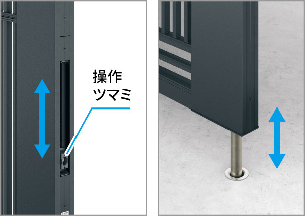 オートロック落し棒 外部から落し棒を持ち上げることができないロック機能付きです。なお、落し棒の操作は手動です。　三協アルミ　門まわり　モダン　おしゃれ　エクステリア　愛知・名古屋の外構専門店パートナーホームのエクステリア　製品一覧　鋳物門扉　ジオグランテ|パートナーホーム