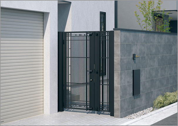 W11サイズ･親子サイズNEW 狭い開口部にも両開き施工が可能です。 ※1型のみの対応です。　三協アルミ　門まわり　モダン　おしゃれ　エクステリア　愛知・名古屋の外構専門店パートナーホームのエクステリア　製品一覧　鋳物門扉　ジオグランテ|パートナーホーム