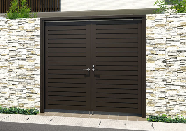 壁付け納まり 壁面に直接取り付ける　三協アルミ　門扉　モダン　おしゃれ　エクステリア　愛知・名古屋の外構専門店パートナーホームのエクステリア　製品一覧　形材門扉　レジリアハイタイプ　三方枠仕様　|パートナーホーム