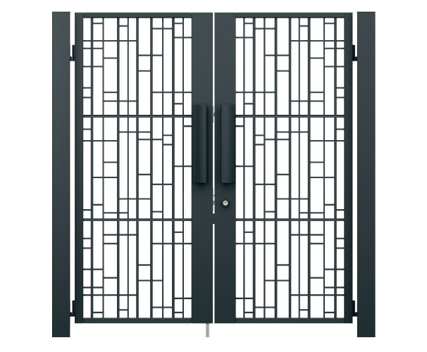 3型 線の配置、見付、奥行の差が外構にリズムを生み出すランダムスクエア柄意匠。　三協アルミ　門まわり　モダン　おしゃれ　エクステリア　愛知・名古屋の外構専門店パートナーホームのエクステリア　製品一覧　鋳物門扉　ジオグランテ|パートナーホーム