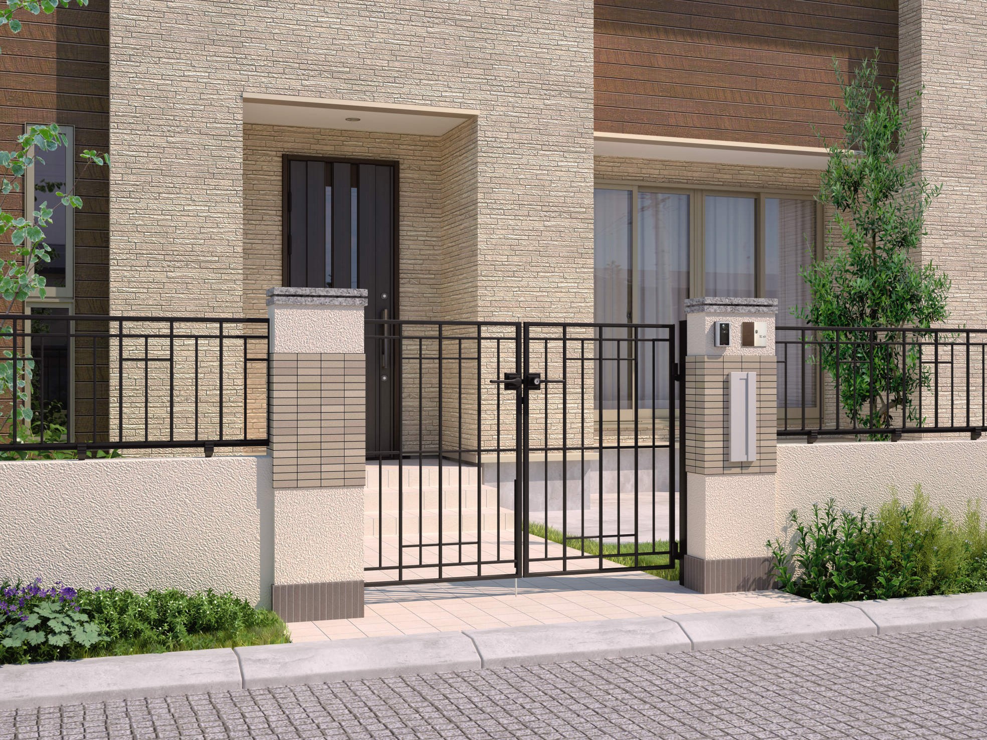 三協アルミ　鋳物門扉　キャスタイル　バリエーション【外構エクステリア商品】|サムネイル　アートブラック／鋳物門扉：キャスタイル2型（0812）／鋳物フェンス：キャスタイル2型 フリー支柱タイプ（1006）　三協アルミ　門まわり　モダン　おしゃれ　エクステリア　愛知・名古屋の外構専門店パートナーホームのエクステリア　製品一覧　鋳物門扉　キャスタイル　2型|パートナーホーム