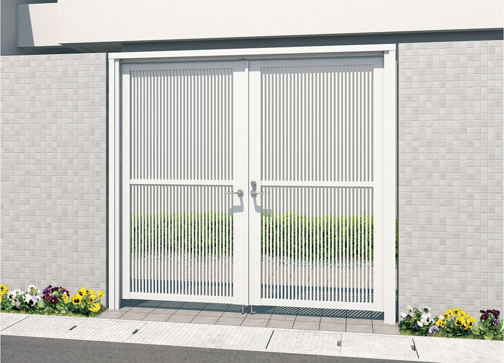 T1HM型（たて細格子） ホワイト／独立納まり／1120　三協アルミ　門扉　モダン　おしゃれ　エクステリア　愛知・名古屋の外構専門店パートナーホームのエクステリア　製品一覧　形材門扉　レジリアハイタイプ　三方枠仕様　|パートナーホーム