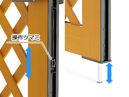 オートロック落し棒 外部から落し棒を持ち上げることができないロック機能付きです。なお、落し棒の操作は手動です。 三協アルミ　門まわり　モダン　おしゃれ　エクステリア　愛知・名古屋の外構専門店パートナーホームのエクステリア　製品一覧　鋳物門扉　木粉入り樹脂門扉　プラウディ|パートナーホーム