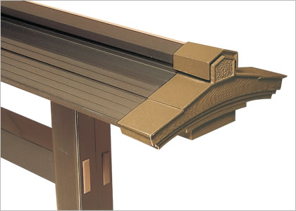 屋根（オプション） アルミ形材と鋳物キャップで構成された屋根を取り付けることにより、一層のグレードアップが可能です。　三協アルミ　門まわり　モダン　おしゃれ　エクステリア　愛知・名古屋の外構専門店パートナーホームのエクステリア　製品一覧　鋳物門扉　アルミ門戸　福野|パートナーホーム