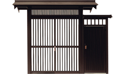 たて格子　片袖タイプ　三協アルミ　門まわり　モダン　おしゃれ　エクステリア　愛知・名古屋の外構専門店パートナーホームのエクステリア　製品一覧　鋳物門扉　アルミ門戸　志貴野|パートナーホーム