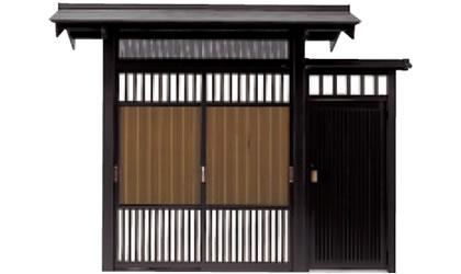 　たて板戸　片袖タイプ　三協アルミ　門まわり　モダン　おしゃれ　エクステリア　愛知・名古屋の外構専門店パートナーホームのエクステリア　製品一覧　鋳物門扉　アルミ門戸　志貴野|パートナーホーム