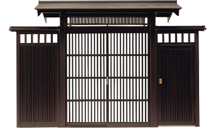 柳格子　両袖タイプ　三協アルミ　門まわり　モダン　おしゃれ　エクステリア　愛知・名古屋の外構専門店パートナーホームのエクステリア　製品一覧　鋳物門扉　アルミ門戸　志貴野|パートナーホーム