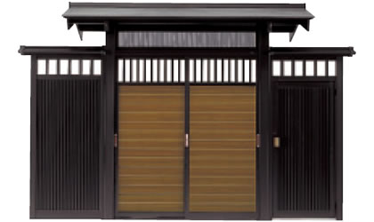 横板戸　両袖タイプ　三協アルミ　門まわり　モダン　おしゃれ　エクステリア　愛知・名古屋の外構専門店パートナーホームのエクステリア　製品一覧　鋳物門扉　アルミ門戸　志貴野|パートナーホーム