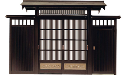 腰パネル付き　両袖タイプ　三協アルミ　門まわり　モダン　おしゃれ　エクステリア　愛知・名古屋の外構専門店パートナーホームのエクステリア　製品一覧　鋳物門扉　アルミ門戸　志貴野|パートナーホーム