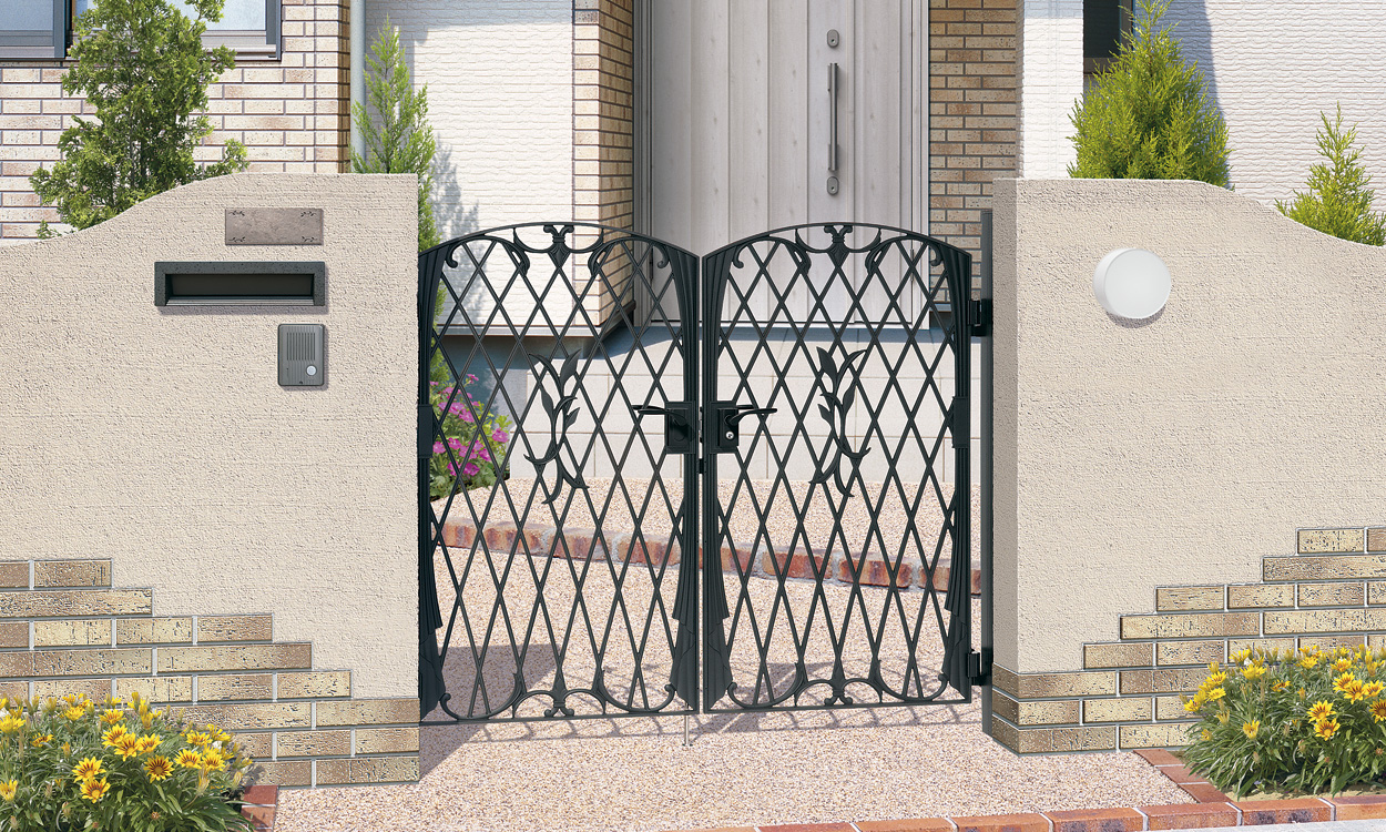 2型 アートブラック／レバーハンドル錠（LHZｰ01）／0712　三協アルミ　門まわり　モダン　おしゃれ　エクステリア　愛知・名古屋の外構専門店パートナーホームのエクステリア　製品一覧　鋳物門扉　フェアル|パートナーホーム